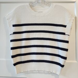 moon & madison White and Navy Striped Crewneck Sweater Vest